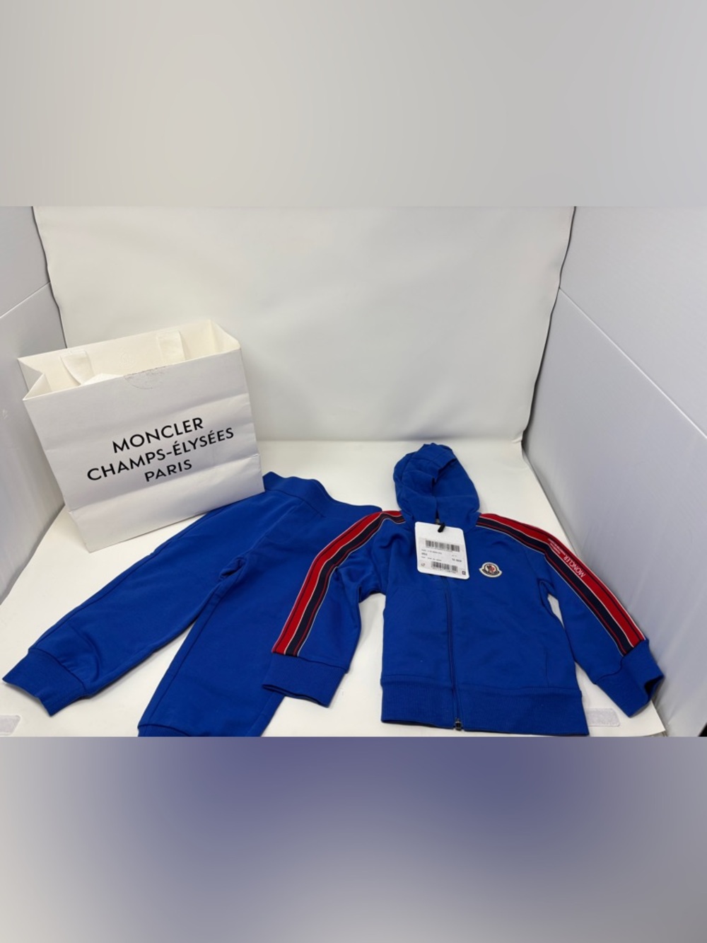 Moncler Kids Tracksuit Set Blue Hoodie Joggers Size 18/24M NWT